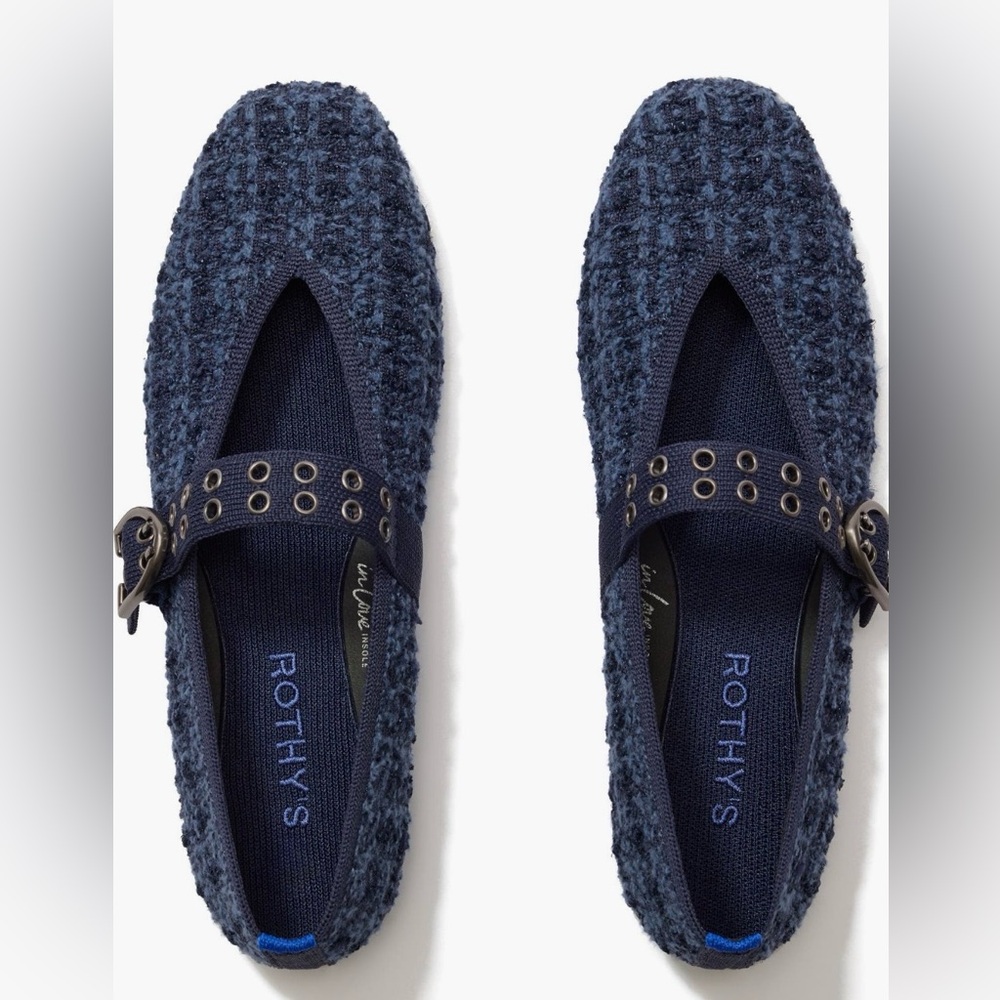 Rothy's Max Buckle Mary Jane in Blue Tweed. NWT. Size 9